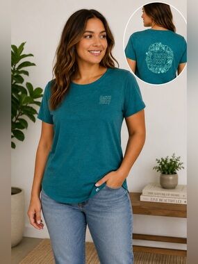 Alpine Design Women’s Large Teal Earth First Graphic Casual Tee Organic Blend